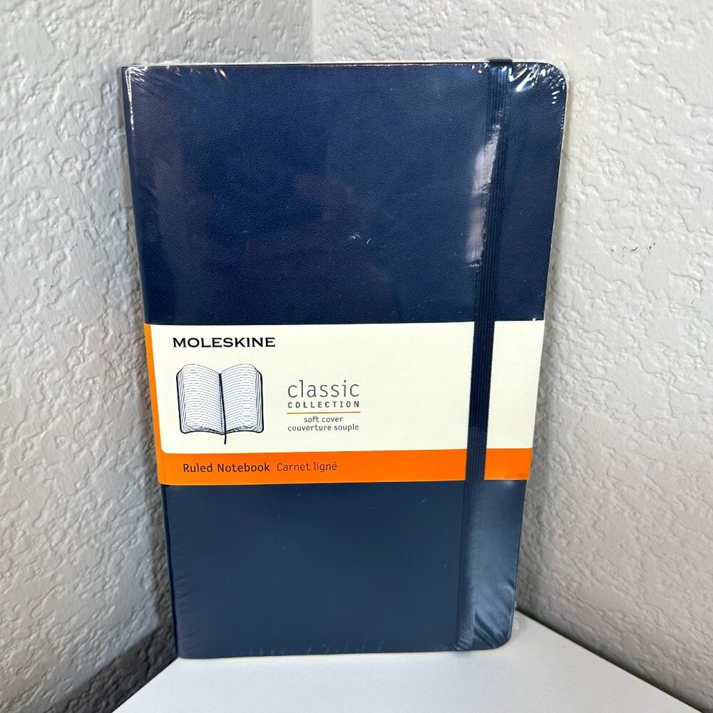 NEW Moleskine Classic Soft Cover Ruled Notebook 8 1/4 x 5" Blue Cover 192 Sheets